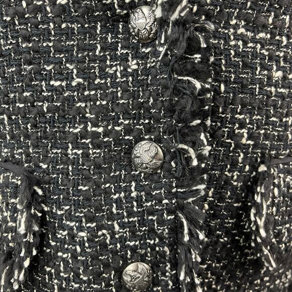 NEW Argent Black Classic Tweed Fringe Button Collar Blazer Coat Jacket Black 4 - Picture 4 of 6